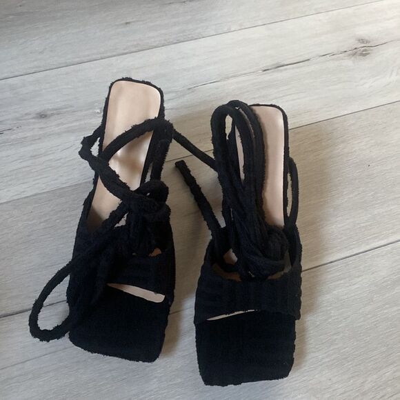 onlymaker Lace up Fashion Square Toe High Heeled Ankle Strap Chunky Mule Sandals - Picture 10 of 11